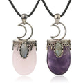 CSJA Wholesale Natural Gem Stone Vintage Necklace Crystals Pendants Moon Amethyst Charm for Women Men G274