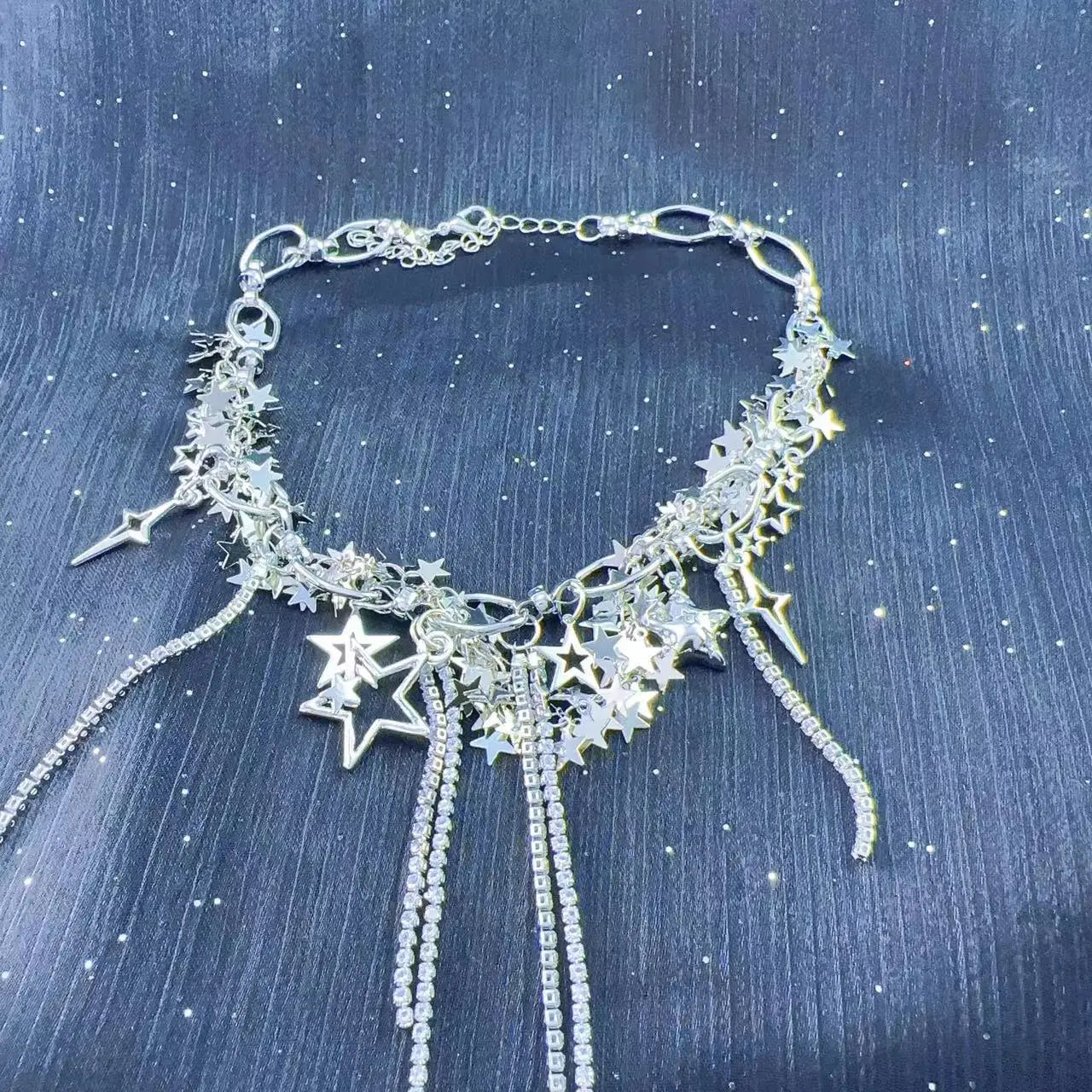 Wholesale Jewelry Necklace Rhinestone Collarbone Chain for Women Chocker Star Tassel Pendant Stainless Steel Necklaces
