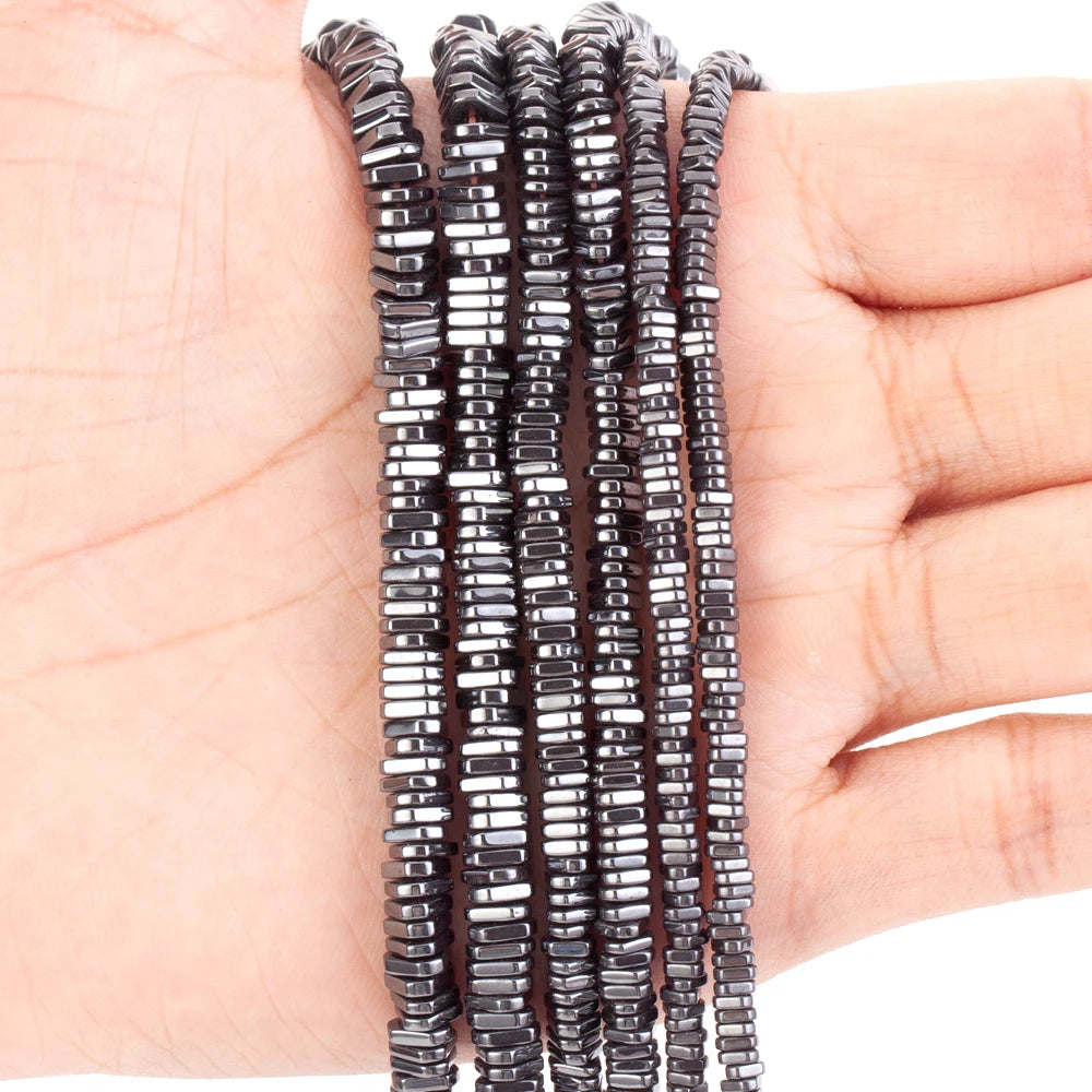 AsVrai U Natural AA+ Black Hematite Stone Triangular Gasket Beads Loose Spacer Beads for Jewelry Making DIY Bracelet Handmade