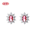 Wholesale Fashion Red Cubic Zirconia S925 Sterling Silver Opal Geometric Leaf Stud Earrings for Women