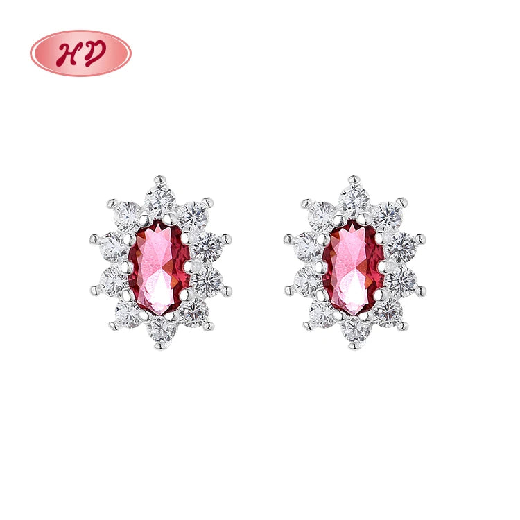 Wholesale Fashion Red Cubic Zirconia S925 Sterling Silver Opal Geometric Leaf Stud Earrings for Women
