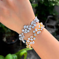 New Trendy Cubic Zirconia Stone White Luxury Big Wide CZ Bracelet 18K Gold Plated Jewelry Accessories for Women Wedding Party