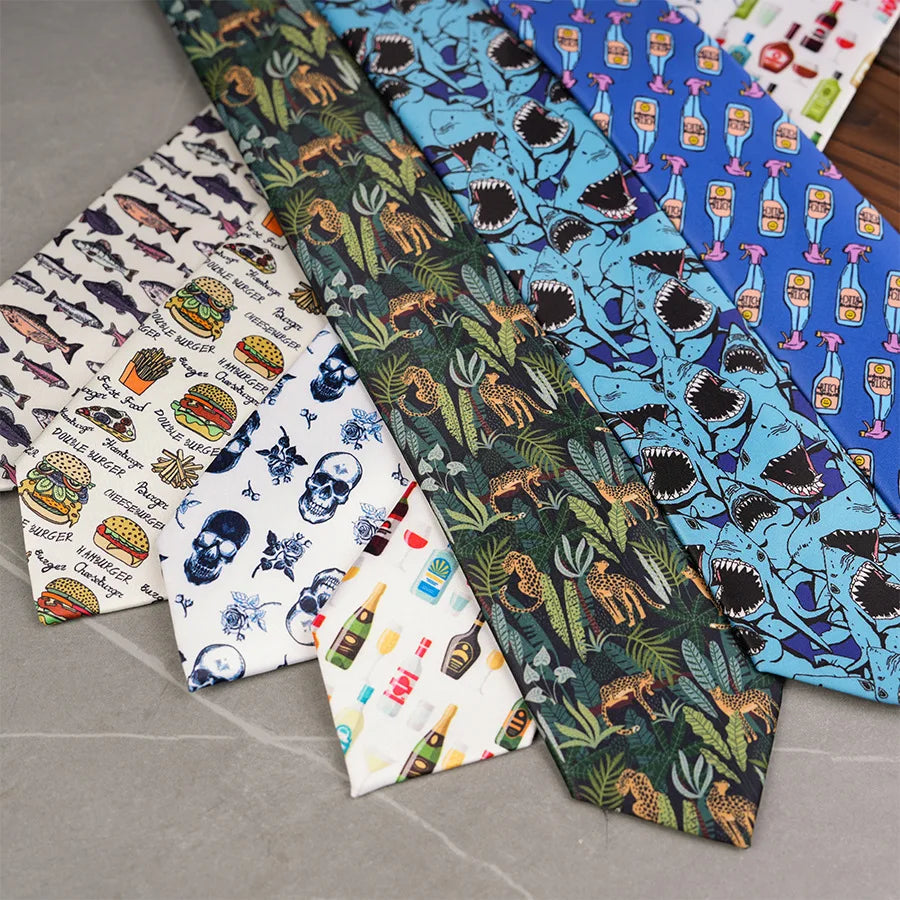 Creative 7.5cm Polyester Printed Ties Men Women Trendy Striped Business Style Microfiber Material