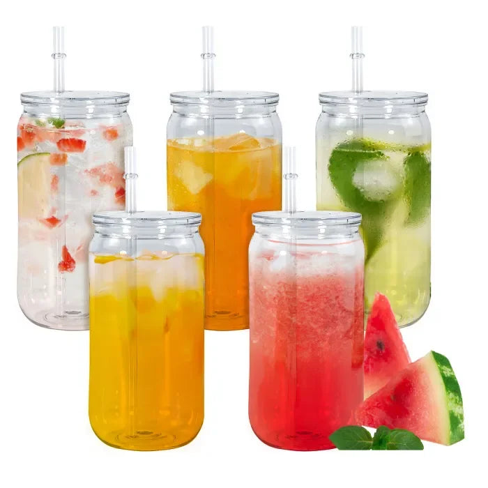 Wholesale 16oz Soda Shaped Cup Beer Plastic Can with Clear Lid and clear Straw Single Wall Plastic Beer Can Glasses