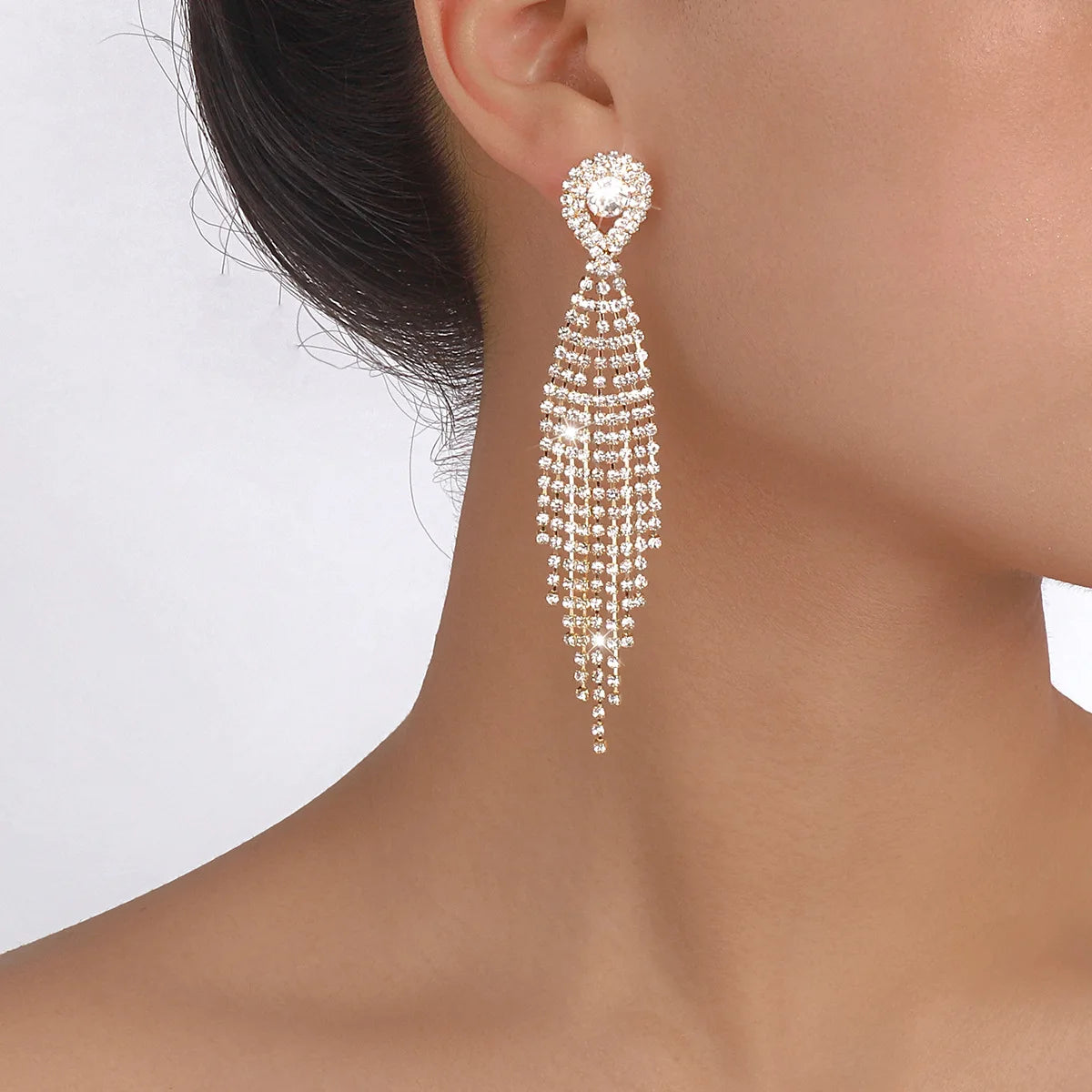 Fashion Sparkle Long Drop Earrings Bling Rhinestone Tassel Earrings for Women