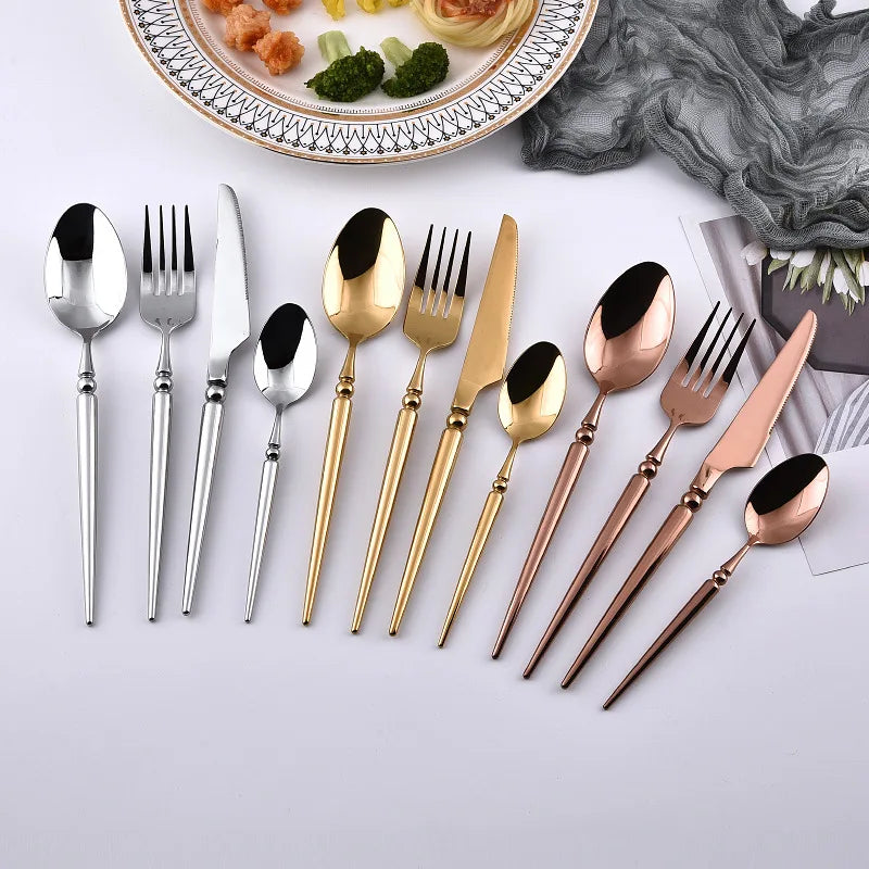 Luxury European Style Pointed Tail Silverware Cutlery Set 304 Stainless Steel Knife Fork Spoon Wedding Cutlery Set