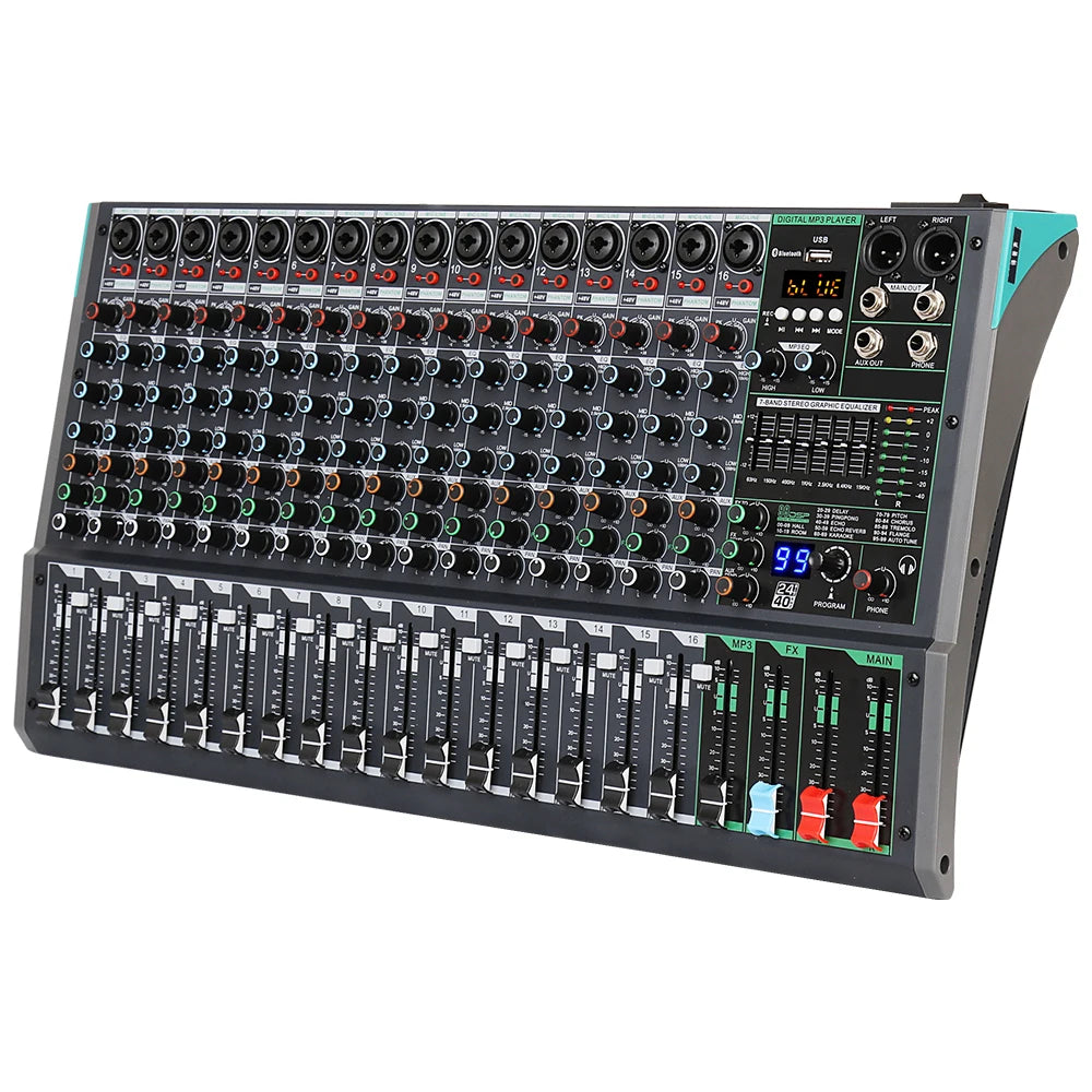 Depusheng PA16 Professional 48V Phantom Built-in 99 Reverb Effect 16 Channel DJ Audio Mixer