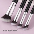 BEILI Single Black 4pc Round Head Facial Foundation Cosmetic Brush Synthetic Hair Small Angled Face Concealer Brush