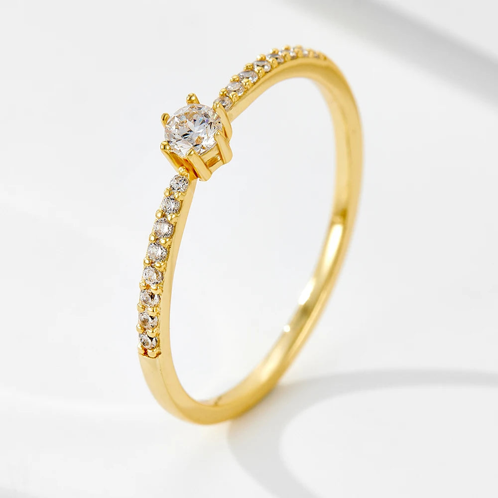 Wholesale S925 Sterling Silver Small Fine Ring Classic Six Claw Zircon Stacked Rhodium Jewelry for Women's Wedding Gift