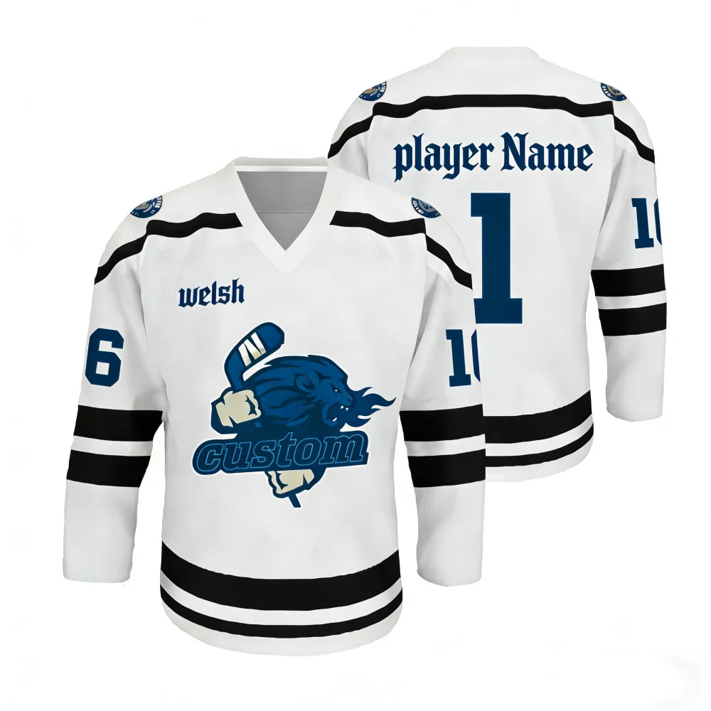 Kids and Men's Custom Logo Hockey Jersey Sock Set Black White Stripe Practice Ice Hockey Uniform with Sublimation Technique