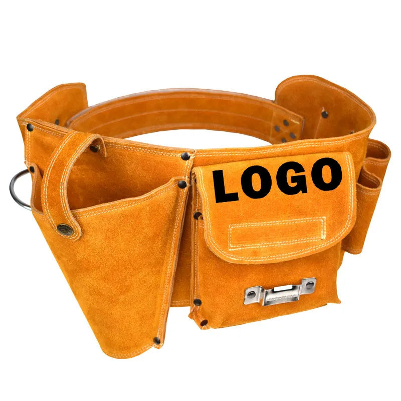 Woodworker Nail Pocket Waist Bag with Cowhide Belt Wear-resistant Genuine Leather Waist Bag Electrician's Tool Bag