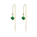 Fine Jewelry 18k Gold Plating 925 Sterling Silver Women Malachite Gemstone Long Tassel Drop Earrings for Girls