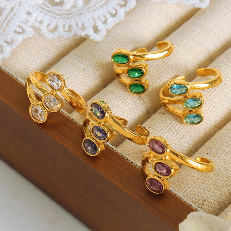 New Arrival Non Tarnish Jewelry Stainless Steel 18k Gold Trending Statement Zircon Rings