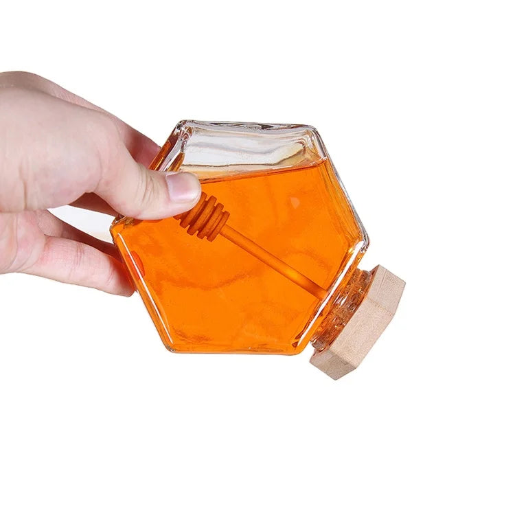 Empty Hexagonal Glass Honey Jar