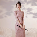 Cheongsam Qipao Chinese Dress Modern Pink Improved Cheongsam Retro Evening High-End Dress Elegant Floral Women Dress