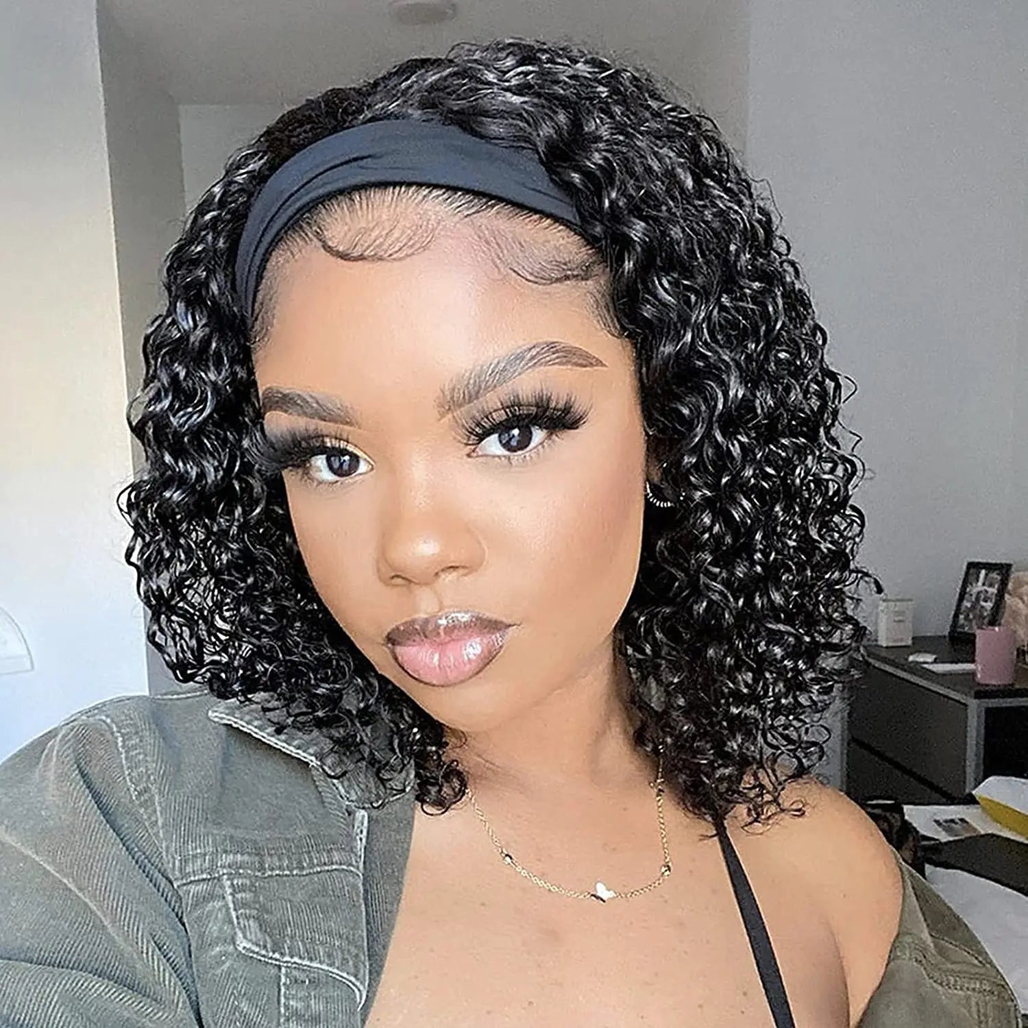 Water Wave Headband Human Hair Wigs Headband Wigs for Black Women  for Black Women 100% Human Hair With for Black Women