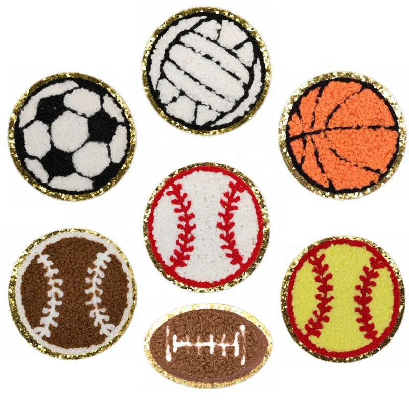 Wholesale Iron On/stick on 3D Puffy Embroidery Chenille Appliques DIY Garment Accessory Football Basketball Baseball Patches