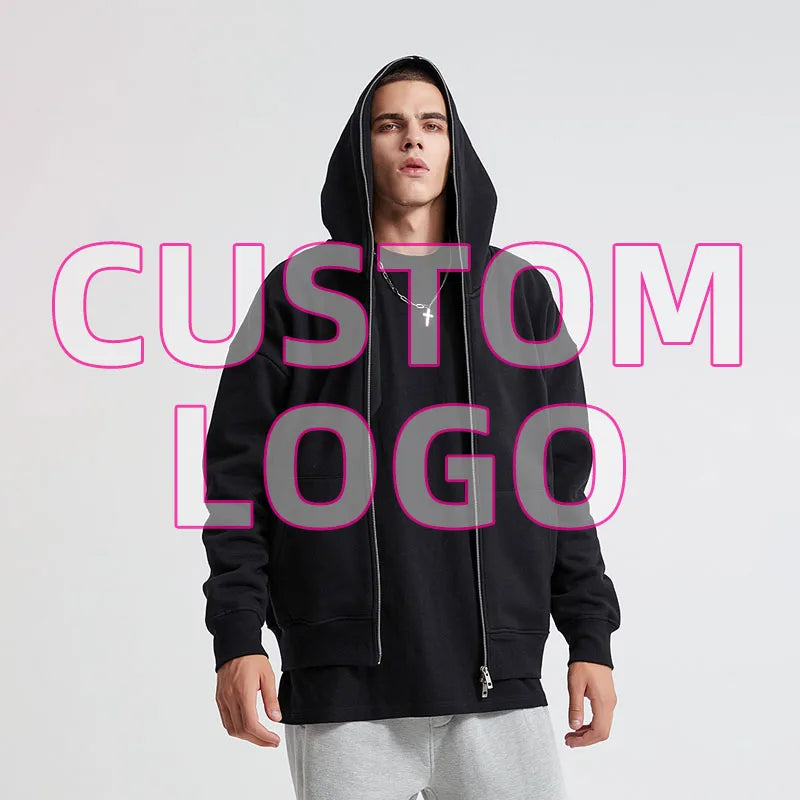 The New Listing Men's Vintage Heavyweight Cotton Embroidery Hoodies Custom Mens Full Zip up Screen Print Hoodie