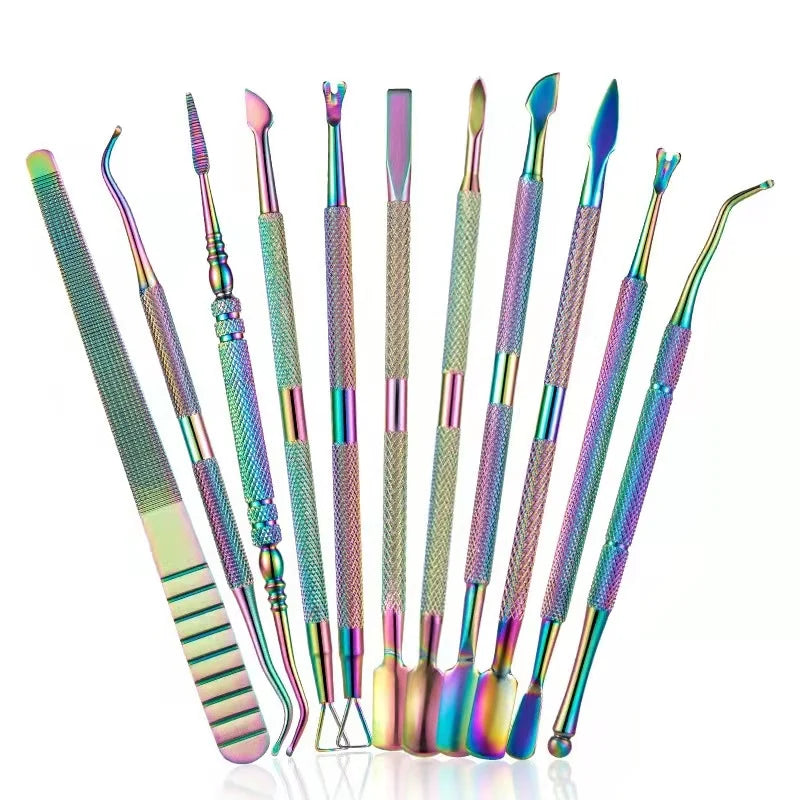 Colorful Stainless Steel Manicure Pedicure Tool Curved Blade Nail Cuticle Pusher Cutter Cuticle Trimmer Remover for Fingers
