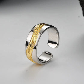 Icebela Luxury Waterproof S925 Sterling Silver Refined Engraved Gold Leaf Minimalist Ring Women