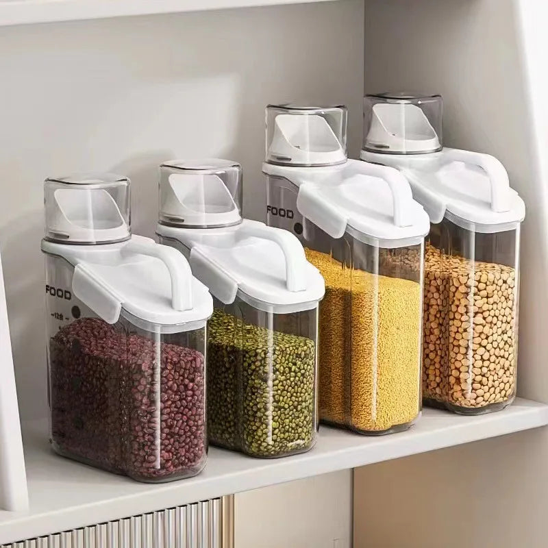 Grain Storage Jar Moisture-proof and Insect-proof Rice Bucket Kitchen with Measuring Cup Food Storage Box Plastic Transparent