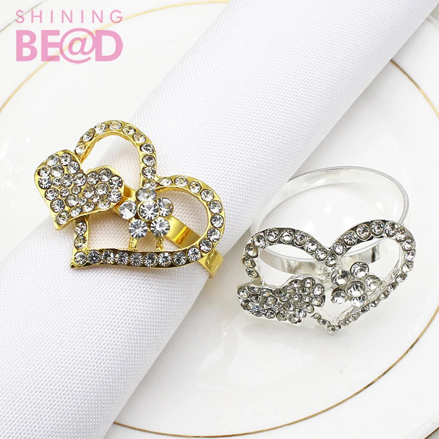 Napkin Ring With Rhinestone Metal Heart Shape Napkin Holder Decorative Napkin Buckle Wedding Party Dinner Hotel Decoration