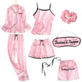 Custom 7 Pcs Long Sleeve Sleepwear Sets Satin Silk Nighty Elegant Women Pajamas Print Shorts Suits Nighty