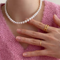 Fine Jewelry 925 Sterling Silver Chunky 8mm Fresh Pearl Laying Choker Necklace