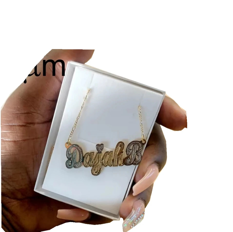 Qiuhan ODM Personalize Name Hip Hop Jewelry Double Two Tone Plated Personalize 3D Name Necklace