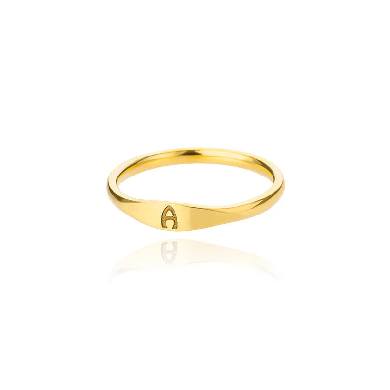 Simple 18K Gold Plated A-Z Name Initial Stainless Steel Ring