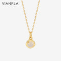 VIANRLA Jewelry Necklace Round White Agate Pendant925 Sterling Silver 18k Gold Chain Dainty Jewelry