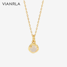 VIANRLA Jewelry Necklace Round White Agate Pendant925 Sterling Silver 18k Gold Chain Dainty Jewelry