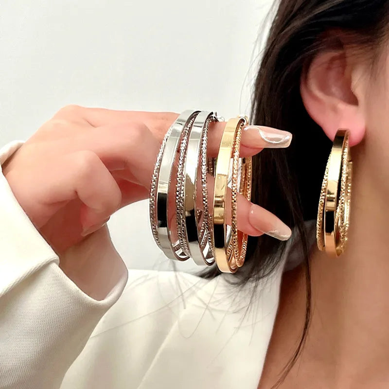 Wholesale Exaggerated Big Earrings Summer Earrings Three Circle Hoop Earrings for Women