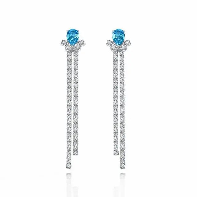 Crystal Long Dangle Drop Earrings Tennis Chain Tassel Statement Dangle Chain Line Earrings