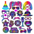 Huancai Let's Glow Dark Photo Booth Props 25 PCS Party Selfie Props Kit With Wooden Sticks for Kids Birthday Glow Party Supplies