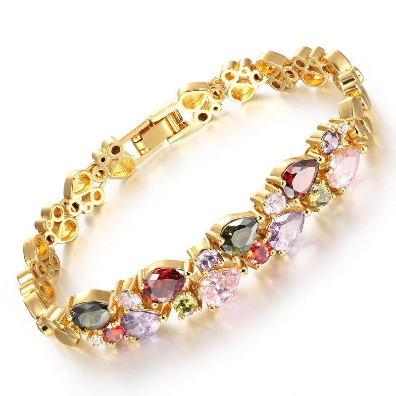 High Quality Luxury Bracelet Copper Gold Plated Fashion Women Bangle Fine Jewelry Rainbow Color Zircon Bracelet
