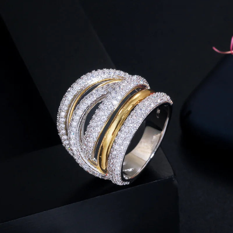 Fashion Multi-layer Chunky Zircon Rings for Women Luxury Gold Plated Waterproof Anti Tarnish Ring Wholesale