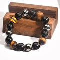 6-12mm Unisex Single Loop Tiger Eye Agate Stone Bracelet Handwoven Yogic Style Natural Obsidian with Religious Essence Trendy