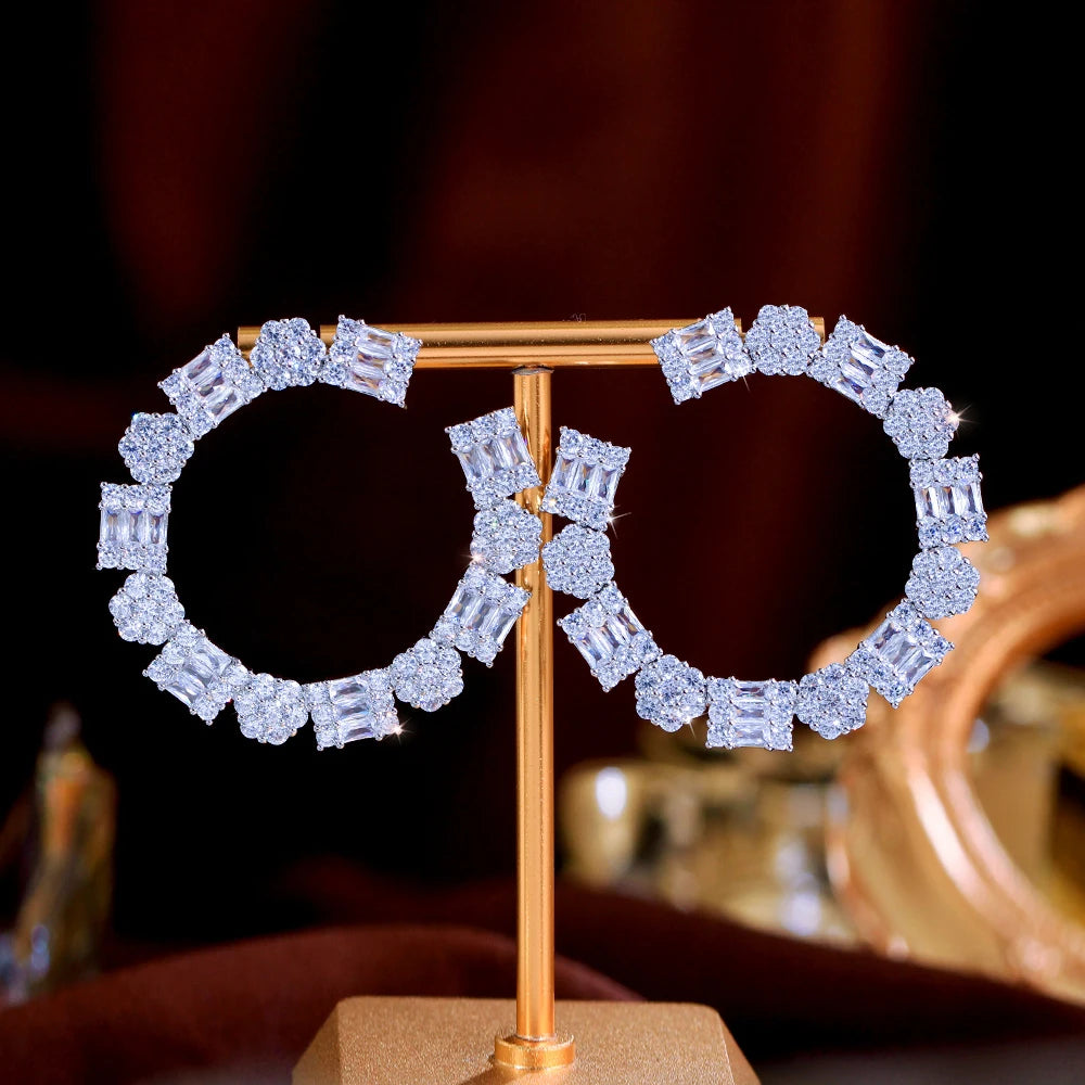 Dazzling White Cubic Zirconia Wedding Bridal Super Round Big Bold Statement Drop Earrings for Women Engagement Party Jewelry