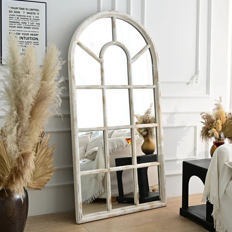 INNOVA Wholesale Modern Farmhouse Rustic Home Decorative Large Arched Wall Mirror White Wooden Frame Full Body Floor Mirrors