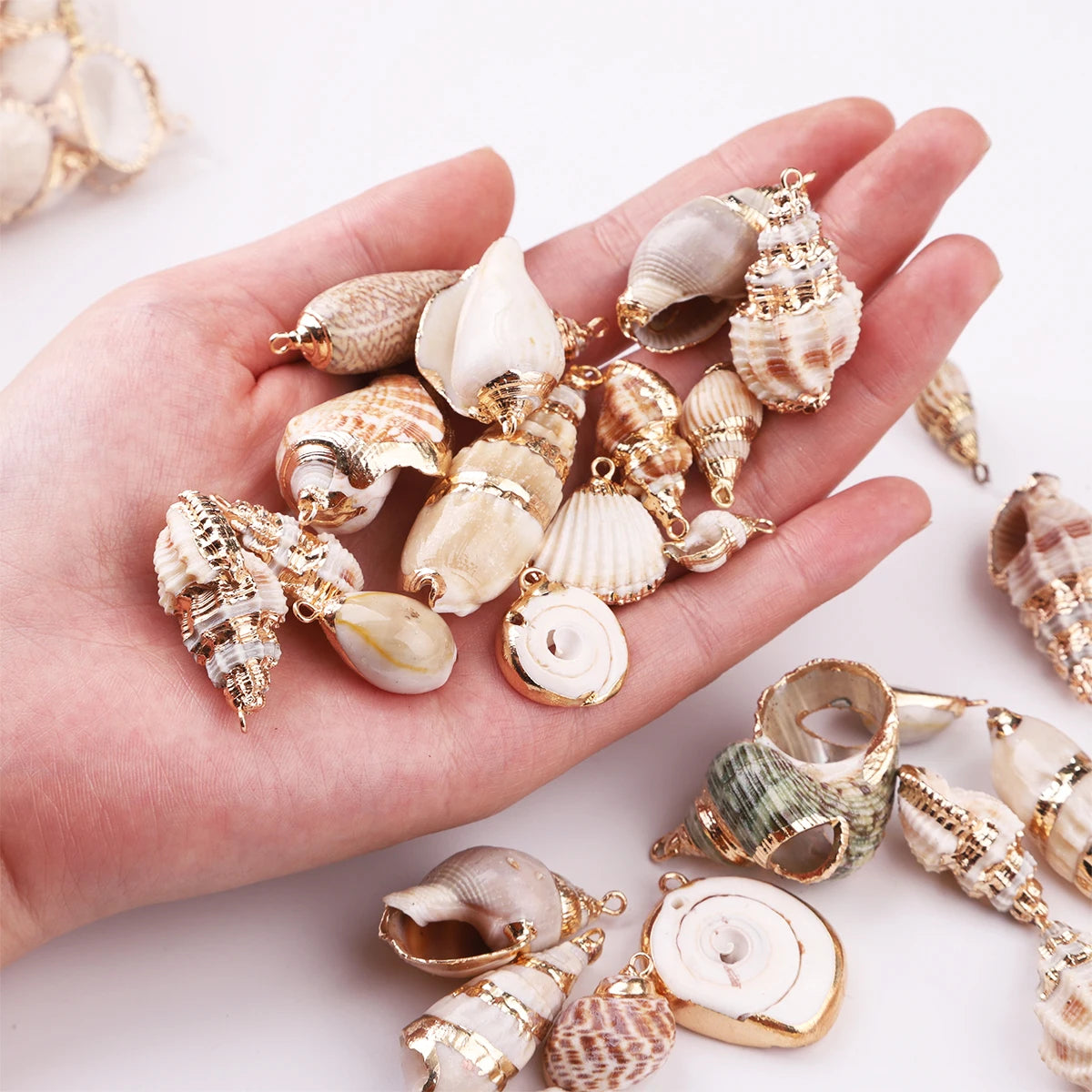 Custom 15 Styles Natural Sea Shell Charms Tiny Conch Cowrie Shells Beads for Women Men Jewelry Making Necklace Bracelet