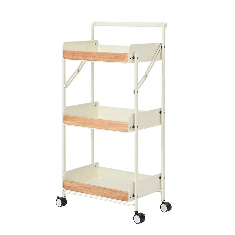 OEM Factory Assembly Free Utility Organizer Trolley Folding 3 Tier Storage Cart for Kitchen Living Room Bathroom Office