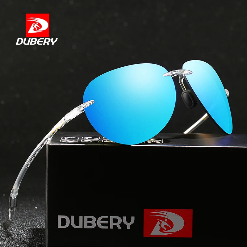 DUBERY Retro Rimless Color Sunglasses Unisex UV400 Protection Heart Design Purple Red Blue Lenses Model D132