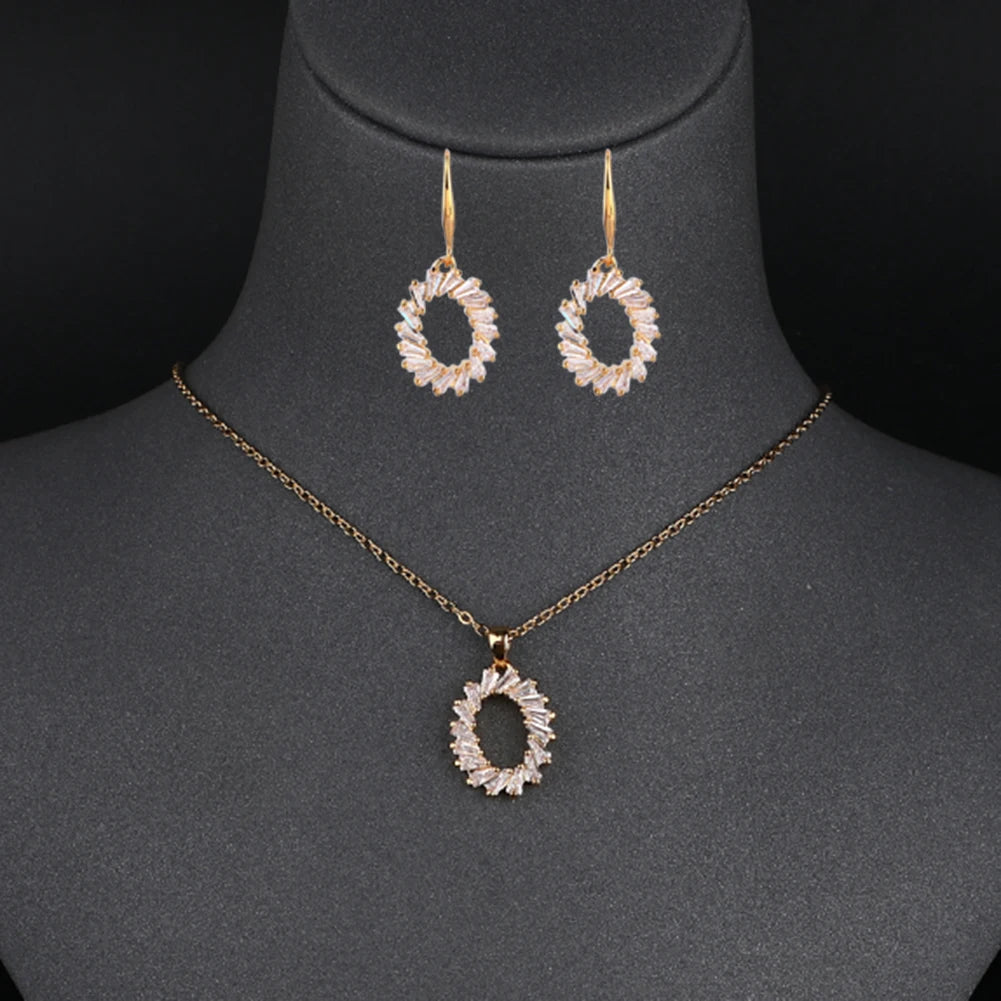 Fashion Gold Plated Zircon Hoop Pendant Earrings and Necklace Set Hypoallergenic Jewelry Sets Women