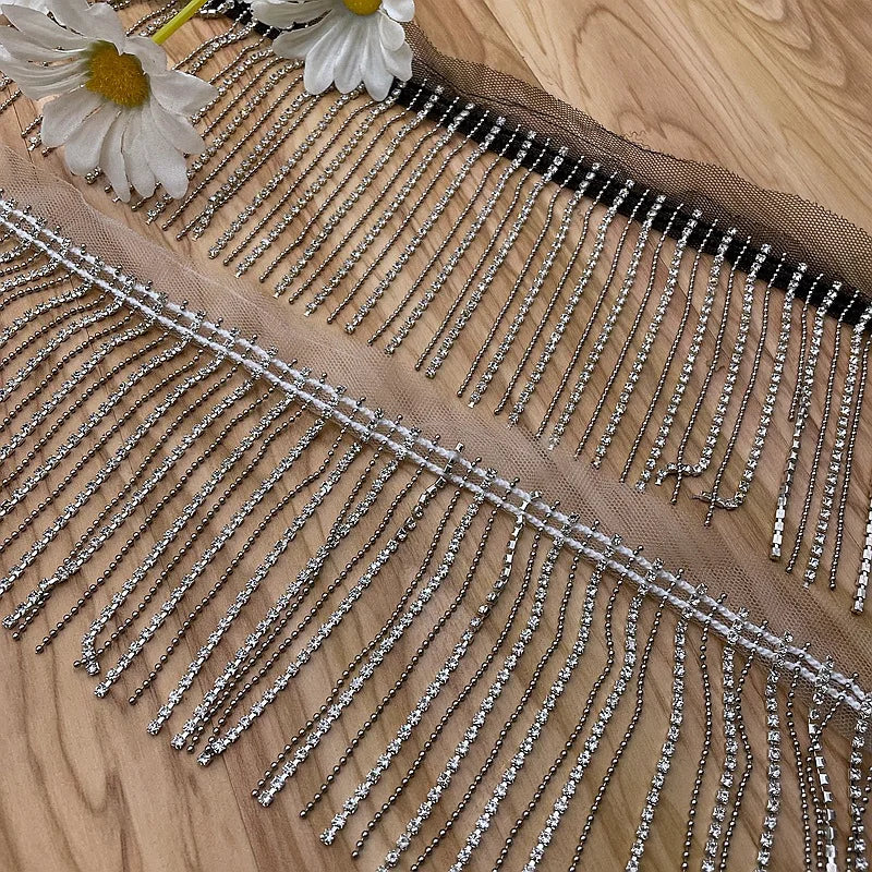 JFRT037 Wholesale Rhinestones Beaded Fringe Trim Crystal Chain Fringe Trim Fashion Accessories for Cloth