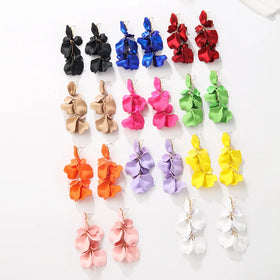 New Arrival Retro Style Purple Blue Color Petal Leaf Long Earrings Fashion Women Holiday Boho Flower Tassel Pendant Earrings