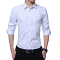 RNSHANGER Men Dress Shirt Fashion Long Sleeve Business Social Shirt Male Solid Color Button Down Collar Work White Shirt