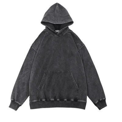 Vintage Oversized Men Cotton Black Acid Stone Wash Hoodies