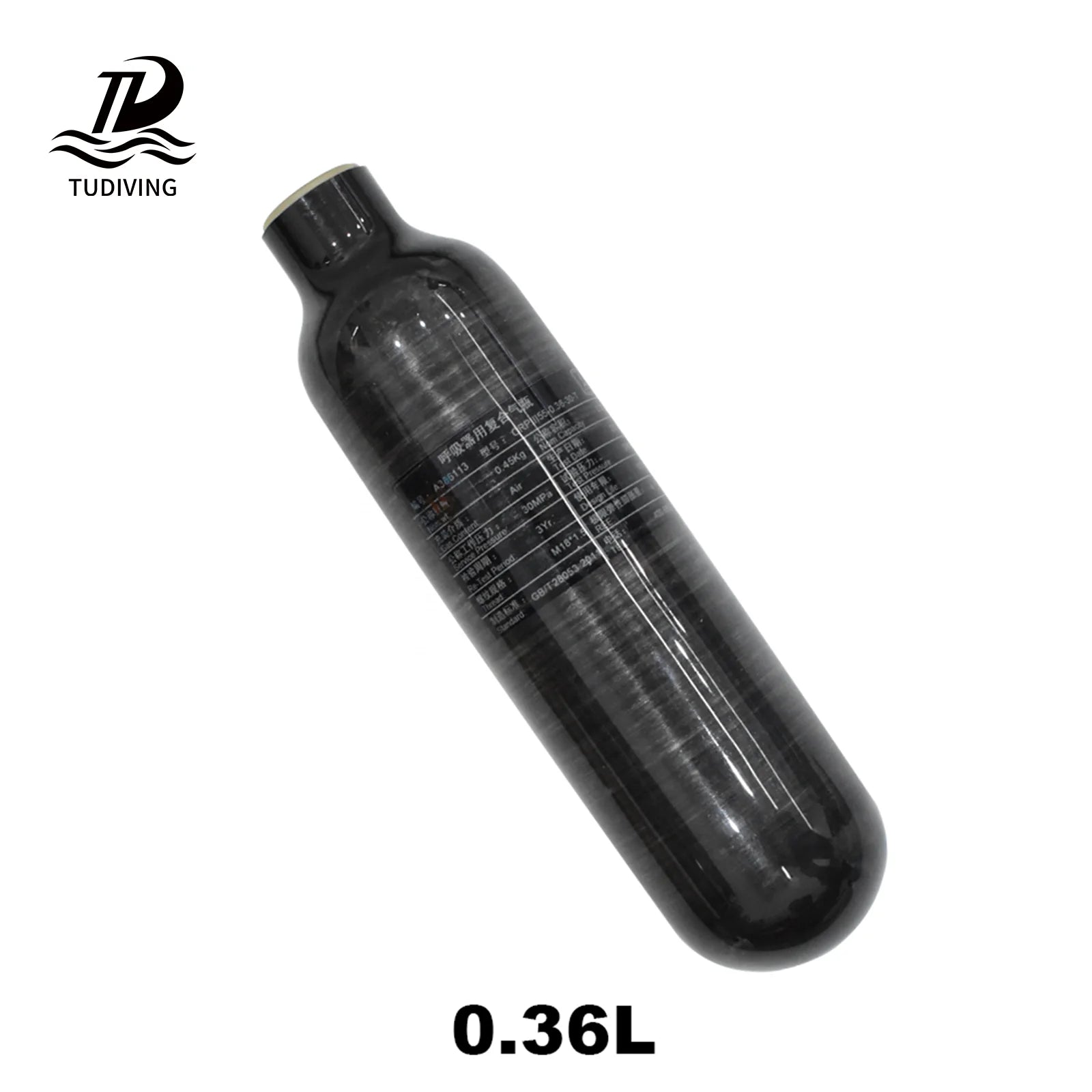 TUDIVING CE Certificated Round Bottom High Pressure 360cc 4500psi 300bar 30mpa Valve Paintball Game Carbon Fiber Gas Cylinder