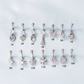 14 Styles Snow Heart butterfly Skirt Stainless Steel Body Piercing Rings Zircon Belly Button Rings Wholesale